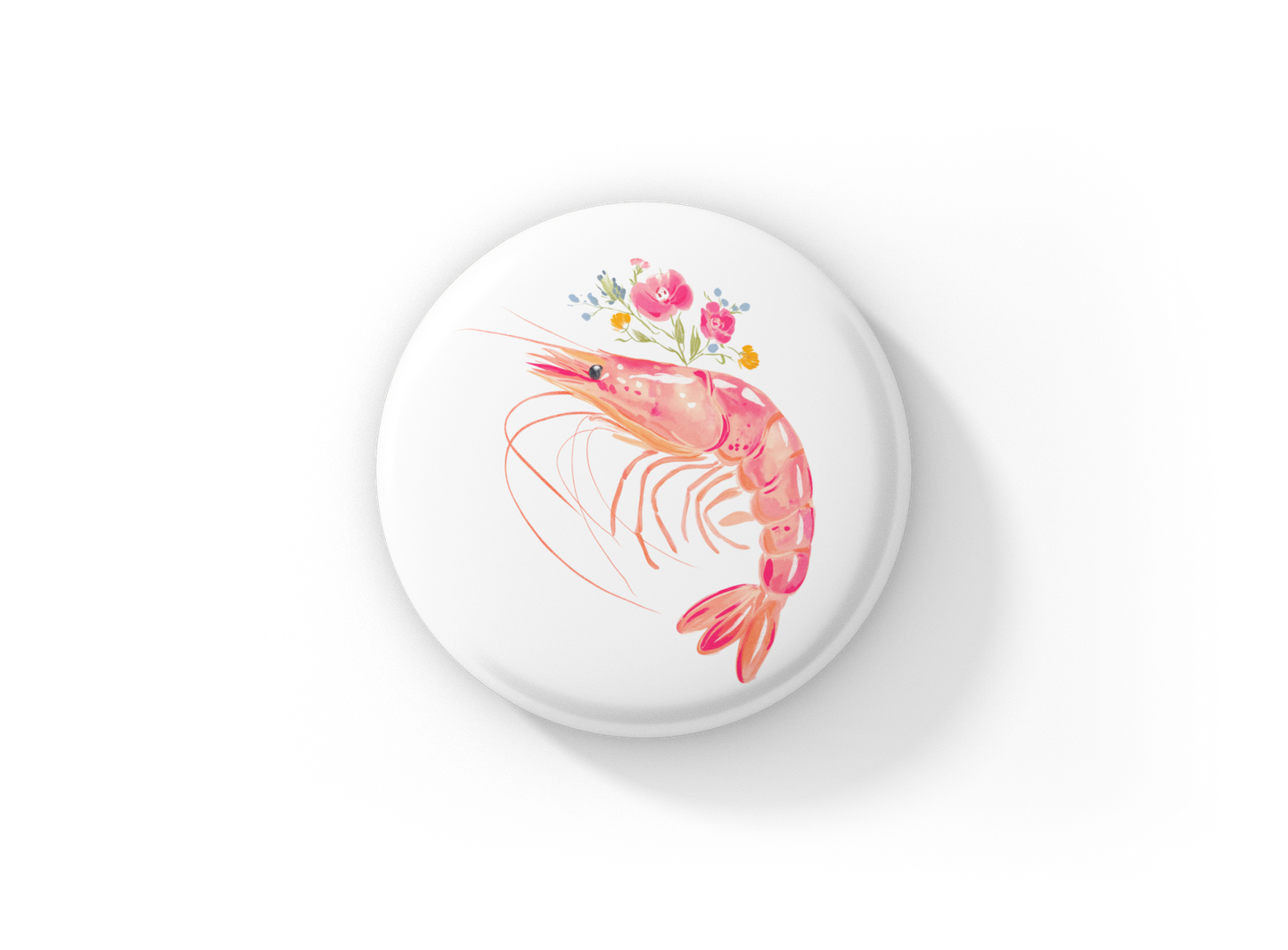 Pink Floral Shrimp Pin Back Button, Magnet