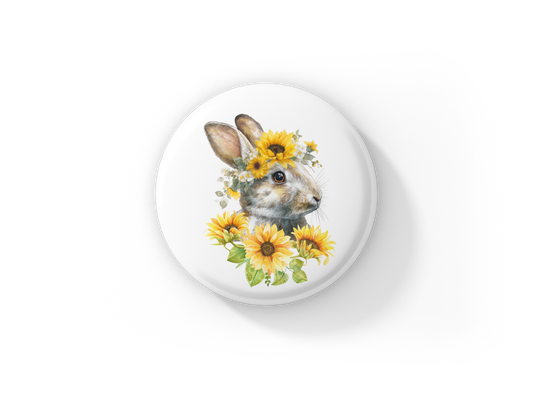 Floral Bunny 8 Pin Back Button, Magnet