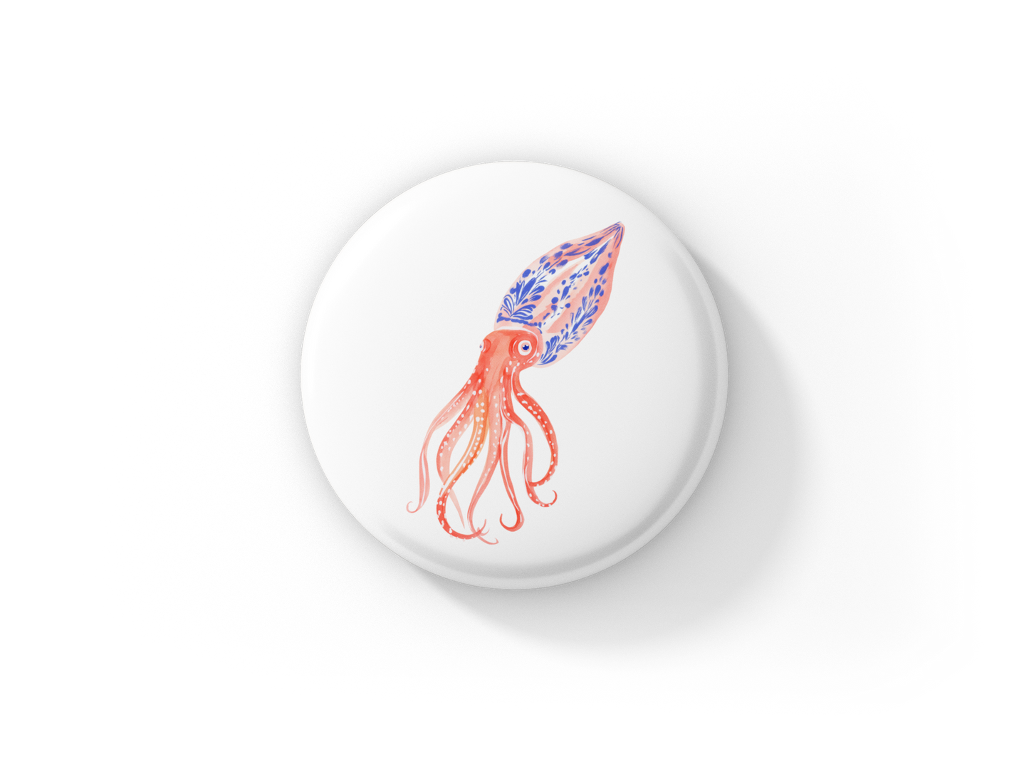 Pink Squid Pin Back Button, Magnet