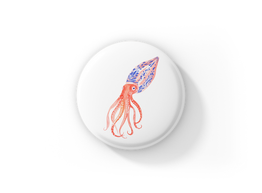 Pink Squid Pin Back Button, Magnet