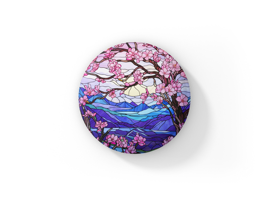 Stained Glass Cherry Tree Pin Back Button