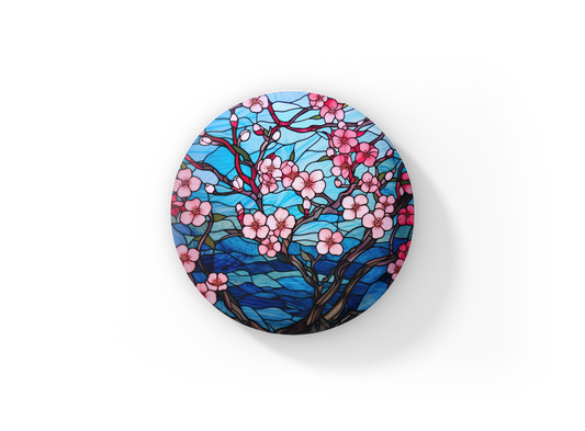 Stained Glass Cherry Blossoms Pin Back Button