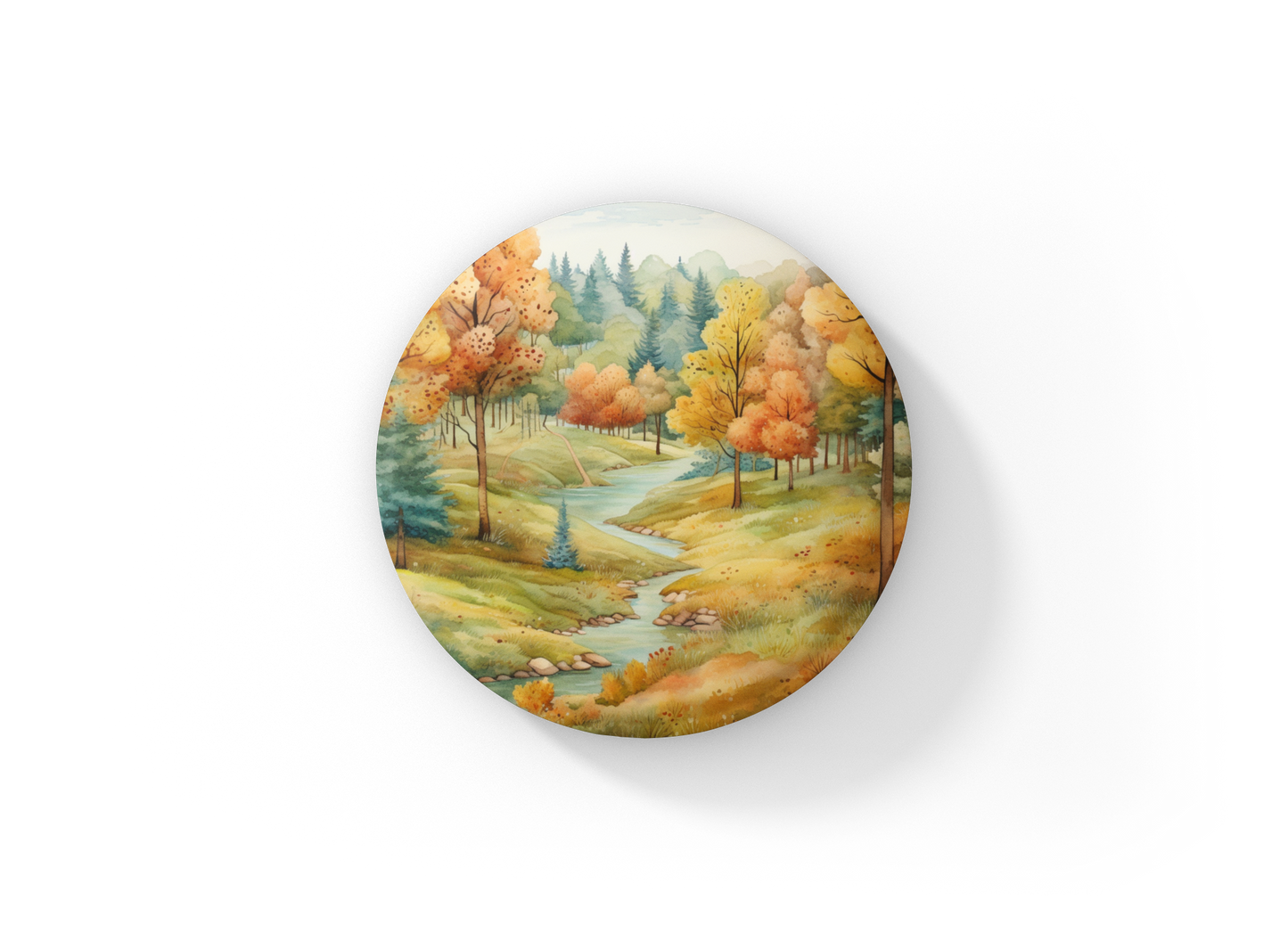 Country Fall Landscape 19 Pin Back Button, Magnet