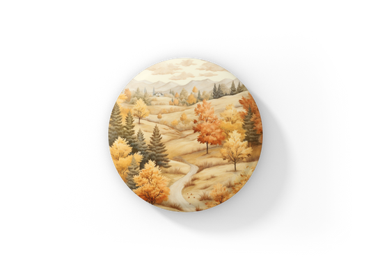 Country Fall Landscape 1 Pin Back Button, Magnet