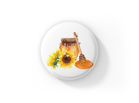 Sunflower Honey Pin Back Button, Magnet, Keychain