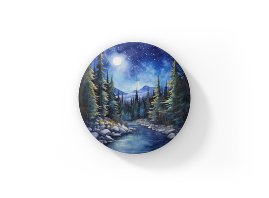 Night Forest Pin Back Button, Magnet