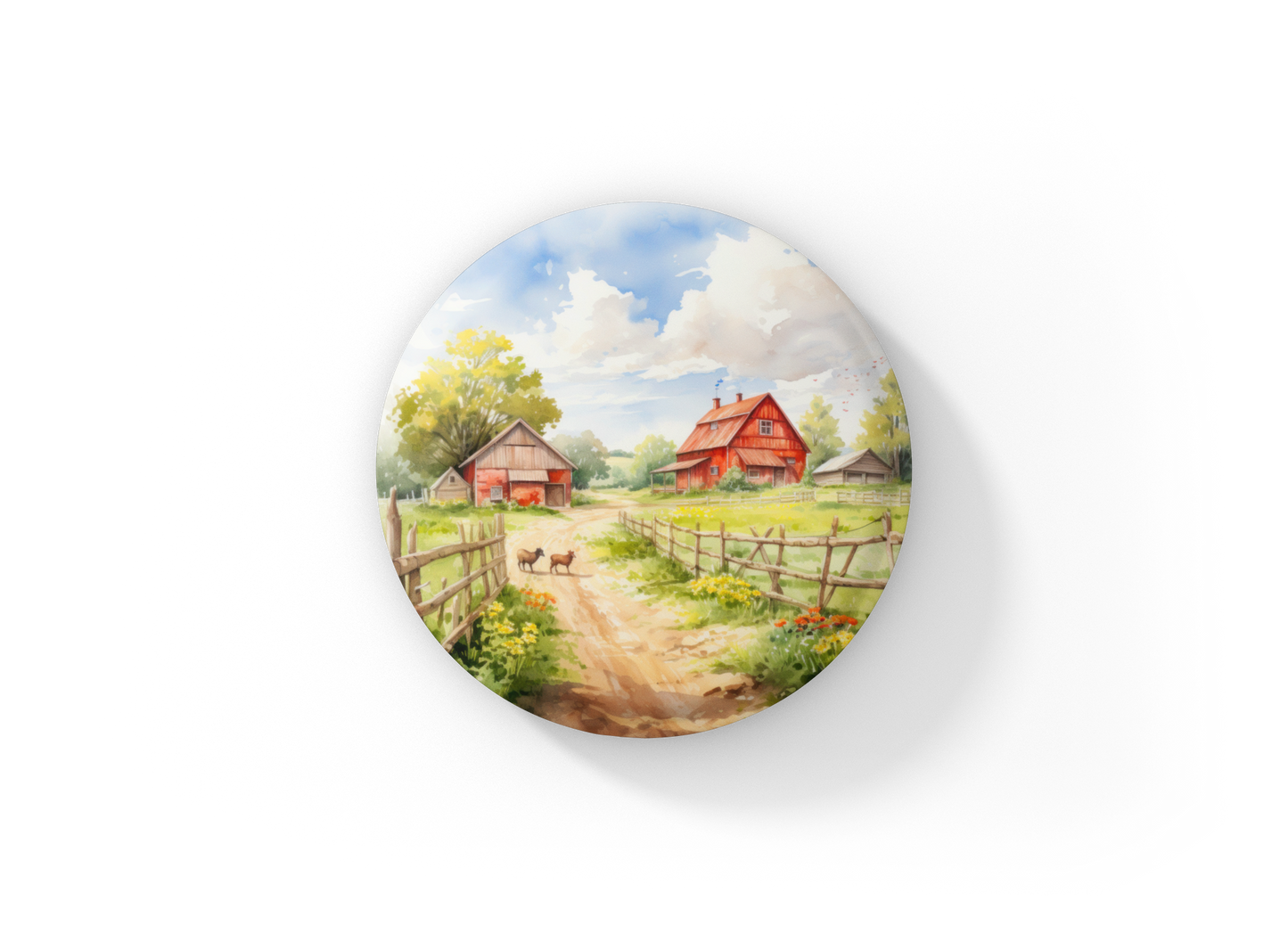 Farm Landscape 2 Pin Back Button, Magnet, Keychain