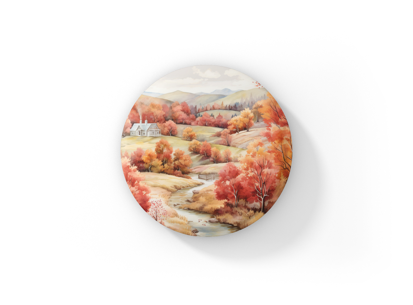 Country Fall Landscape 16 Pin Back Button, Magnet