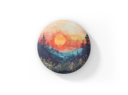 Sunset Forest Pin Back Button, Magnet