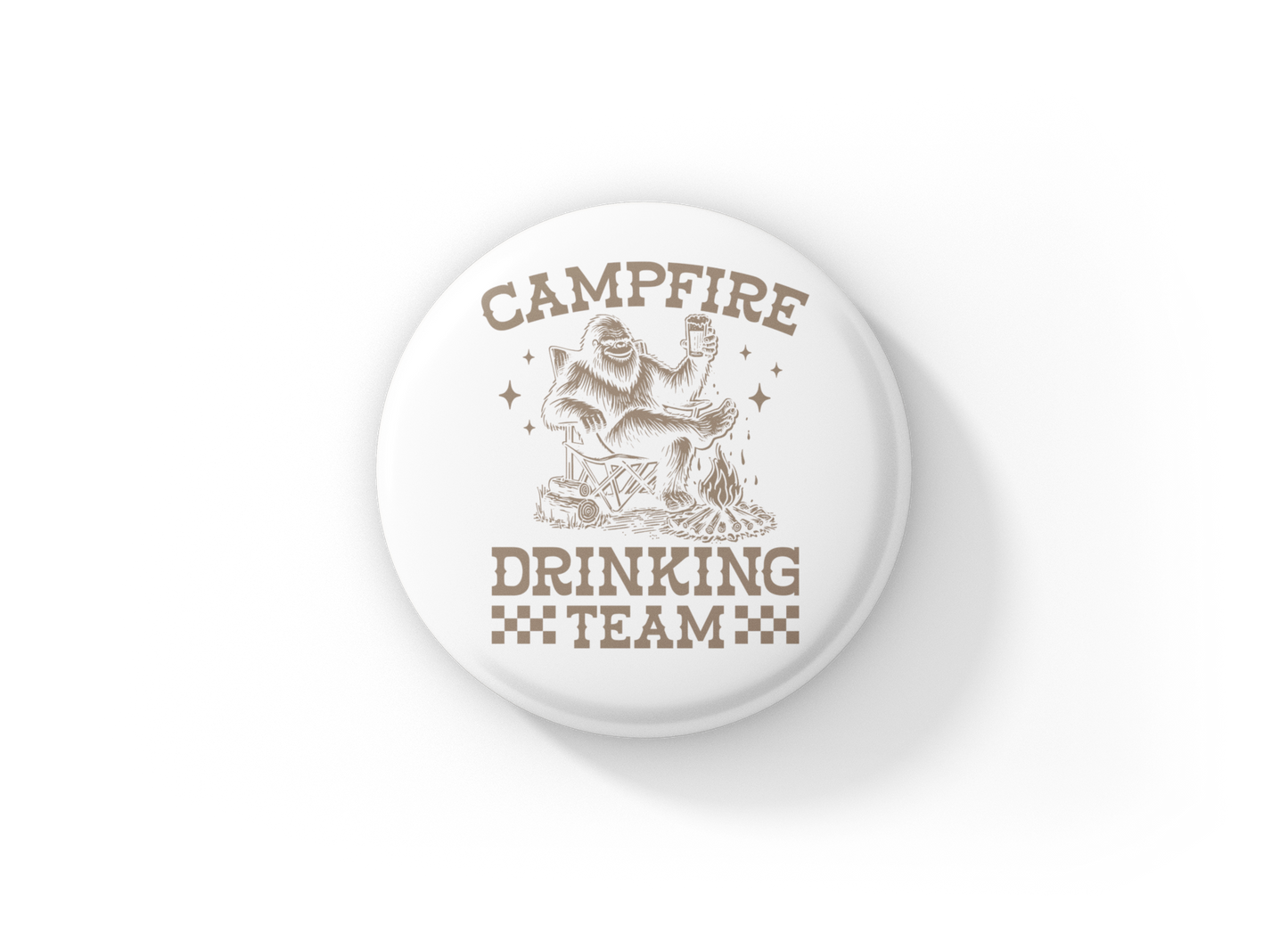Campfire Drinking Team Bigfoot Pin Back Button, Magnet