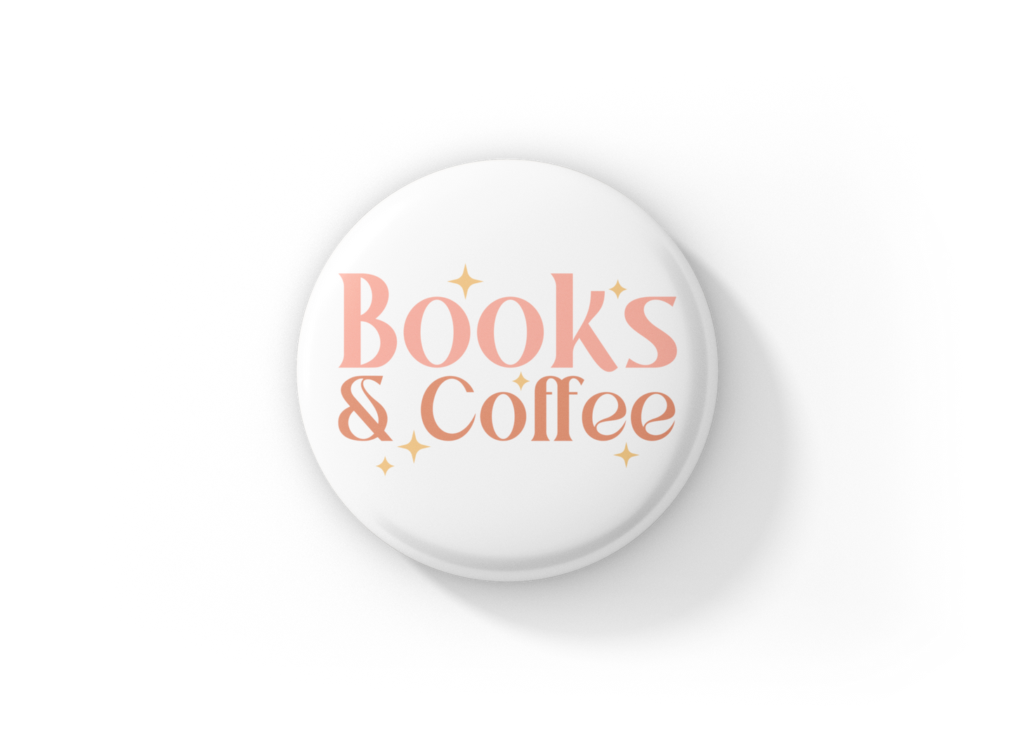 Books & Coffee Pin Back Button, Magnet