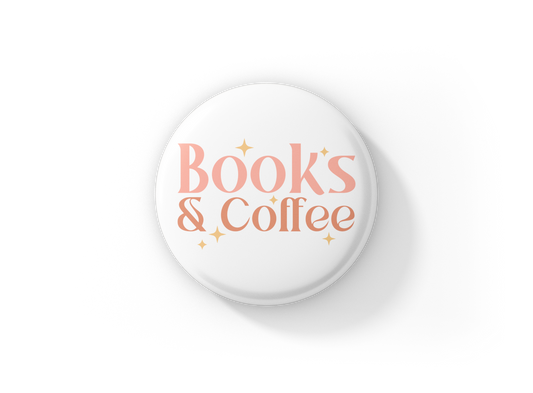 Books & Coffee Pin Back Button, Magnet