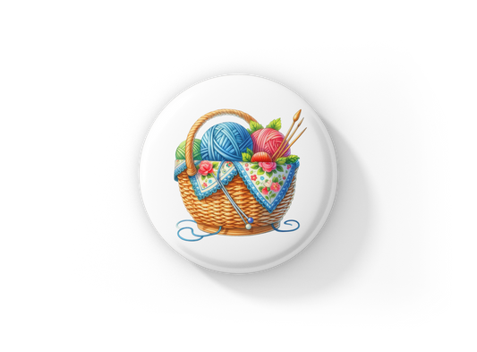 Knitting Basket Pin Back Button, Magnet
