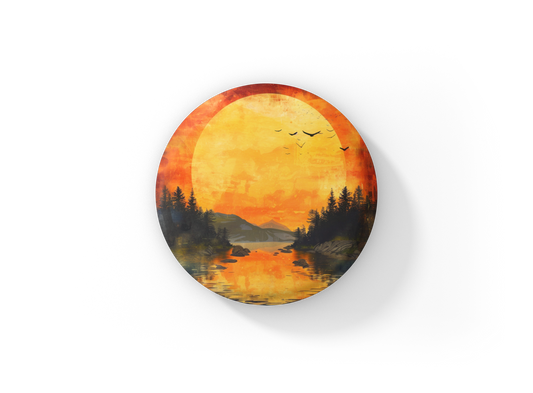 Sunset Forest Pin Back Button, Magnet