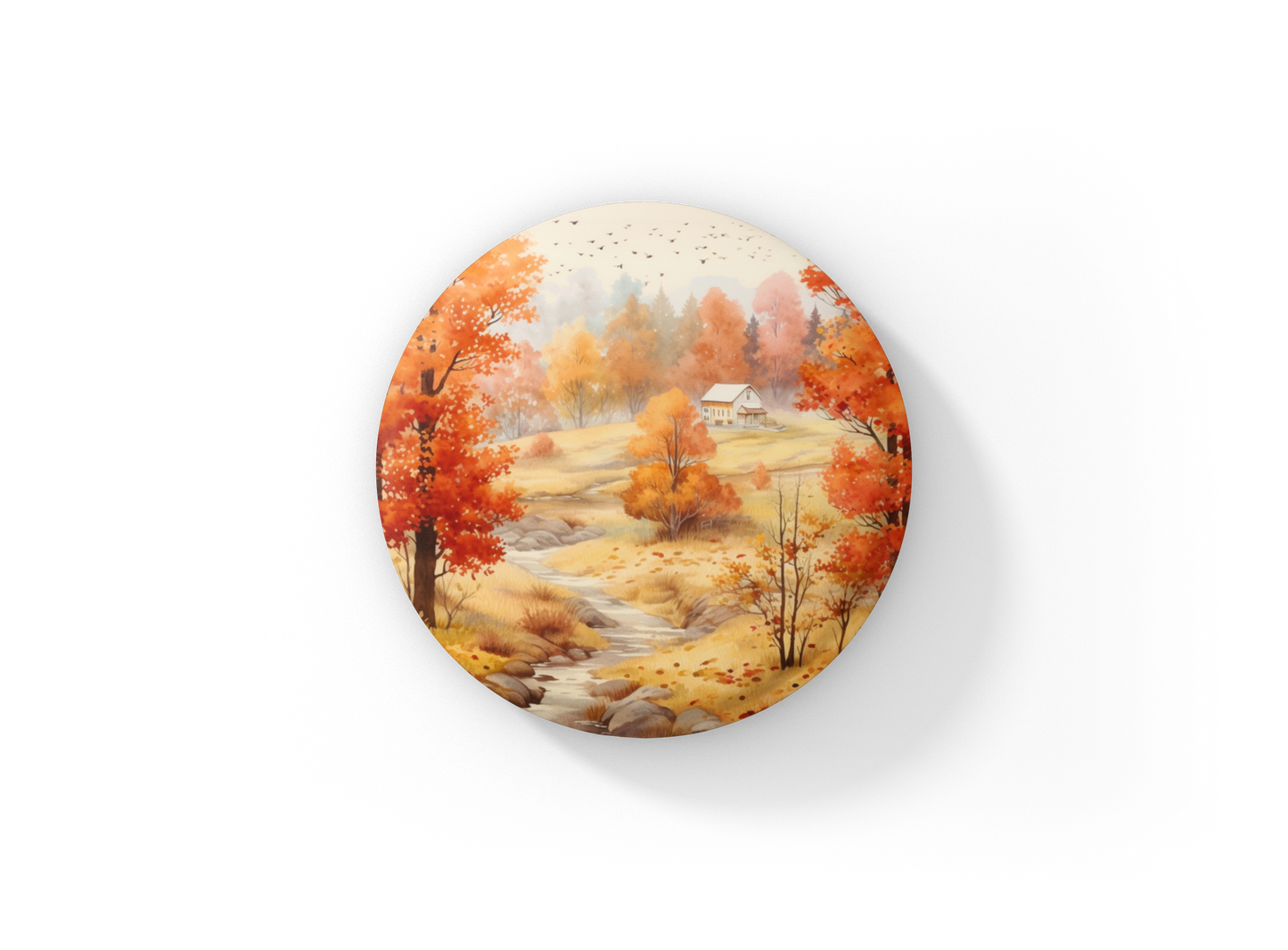 Country Fall Landscape 9 Pin Back Button, Magnet