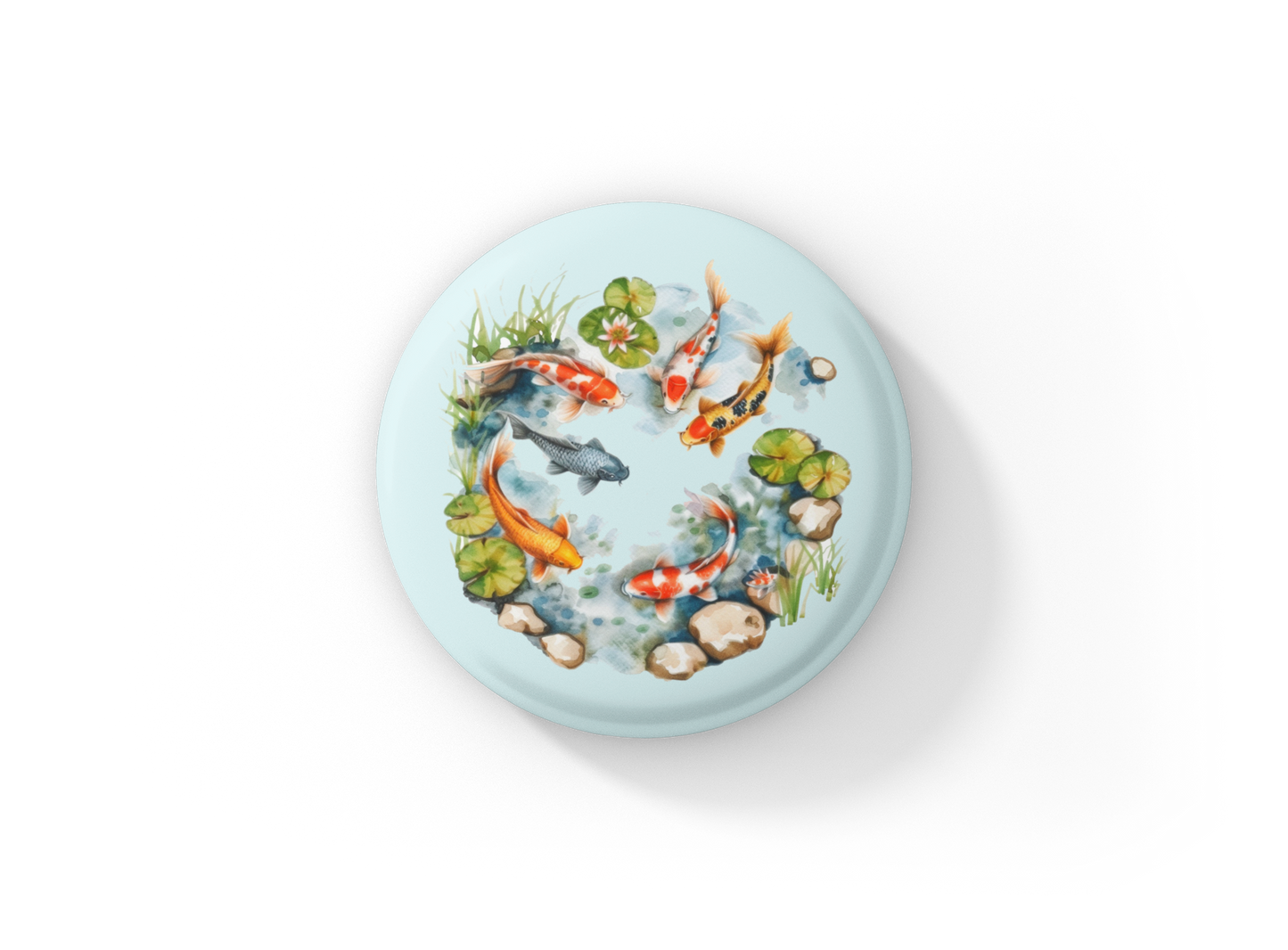 Koi Pond 4 Basket Pin Back Button, Magnet