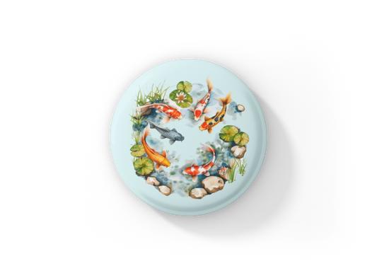Koi Pond 4 Basket Pin Back Button, Magnet