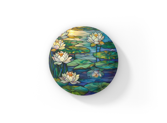 Water Lily 2 Stained Glass Pin Back Button, Magnet