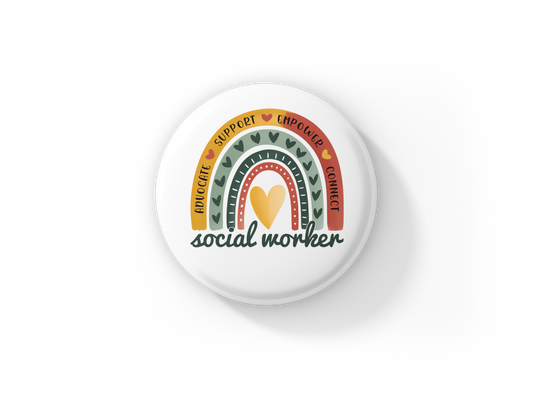 Social Worker Rainbow Pin Back Button, Magnet