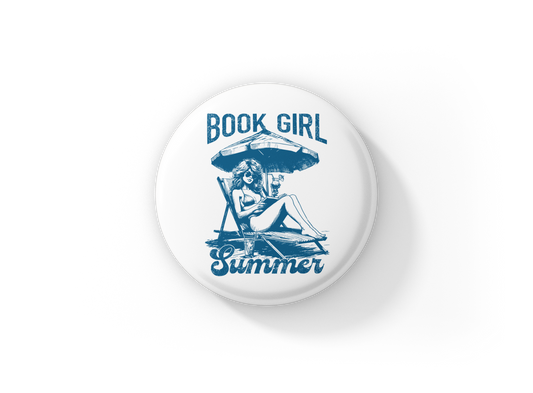 Book Girl Summer Pin Back Button, Magnet