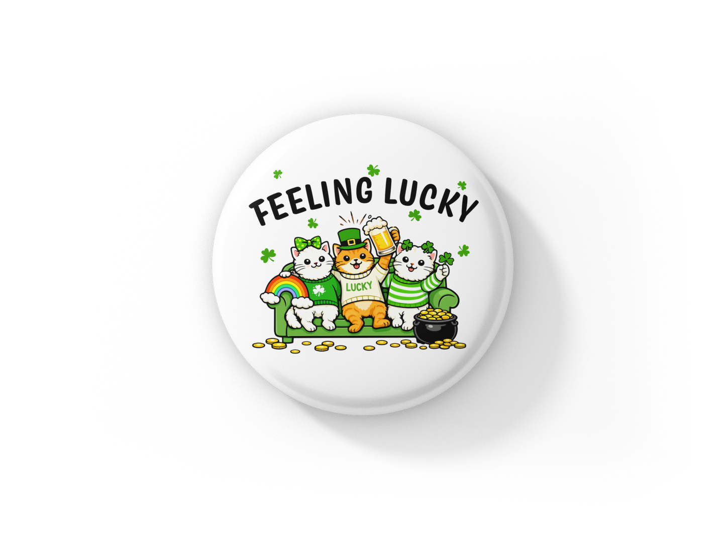 Feeling Lucky Cats Pin Back Button, Magnet