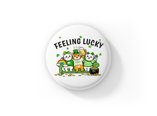 Feeling Lucky Cats Pin Back Button, Magnet