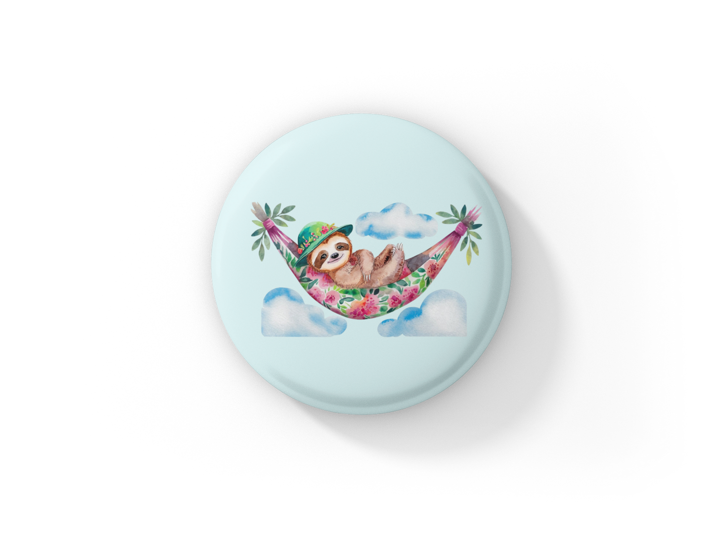 Sloth In Hammock Pin Back Button, Magnet