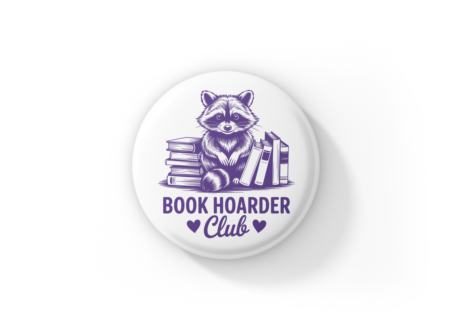 Book Hoarder Club Raccoon Pin Back Button, Magnet