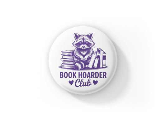 Book Hoarder Club Raccoon Pin Back Button, Magnet