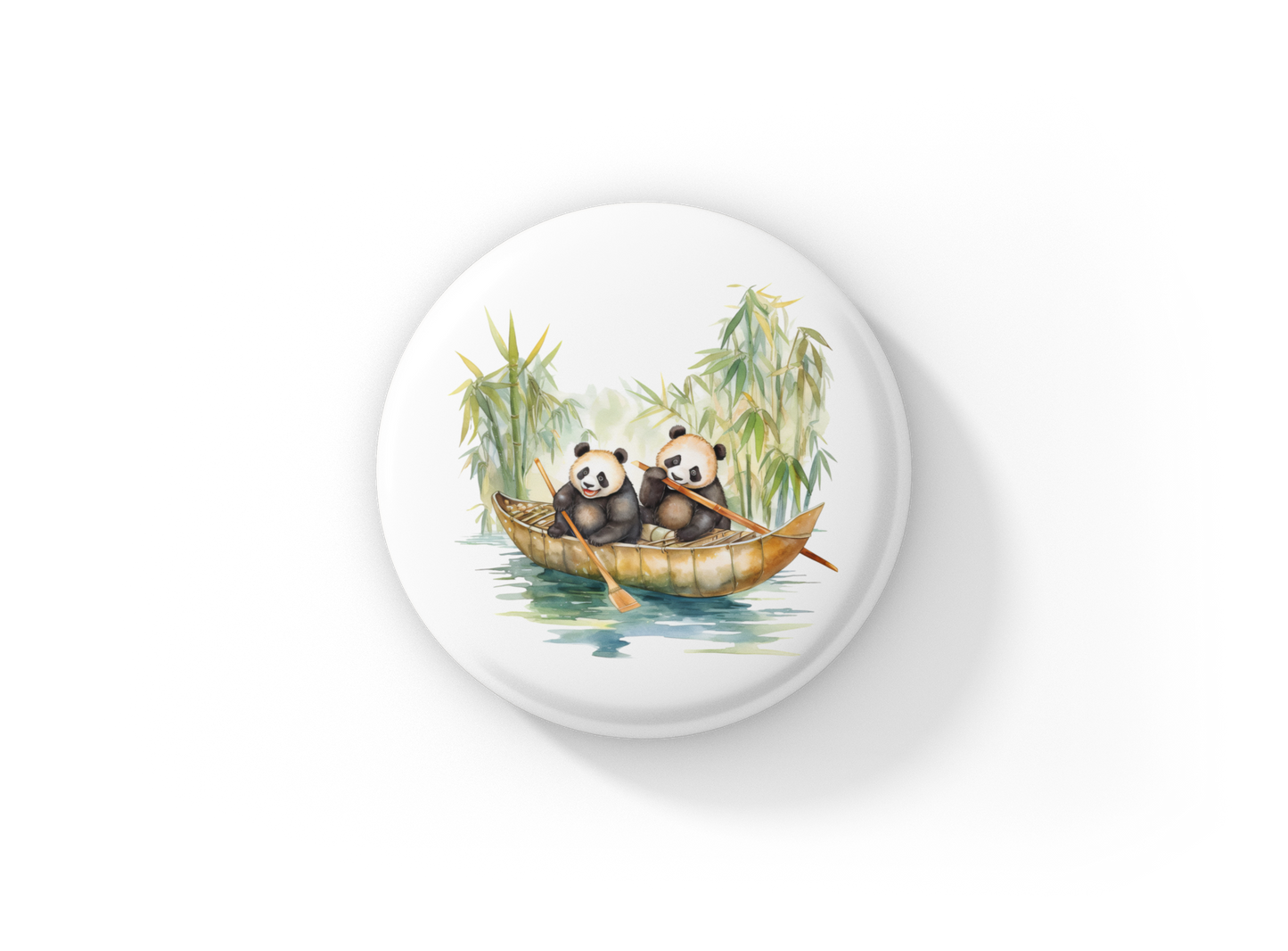 Pandas in Boat Pin Back Button, Magnet