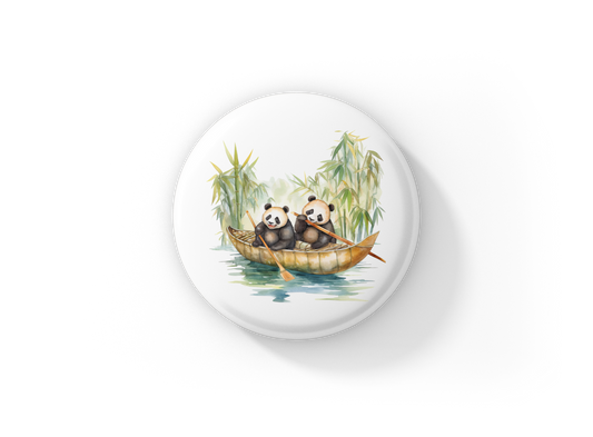 Pandas in Boat Pin Back Button, Magnet