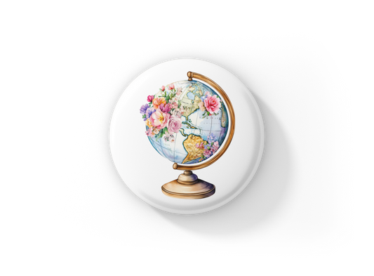 Globe Pin Back Button, Magnet