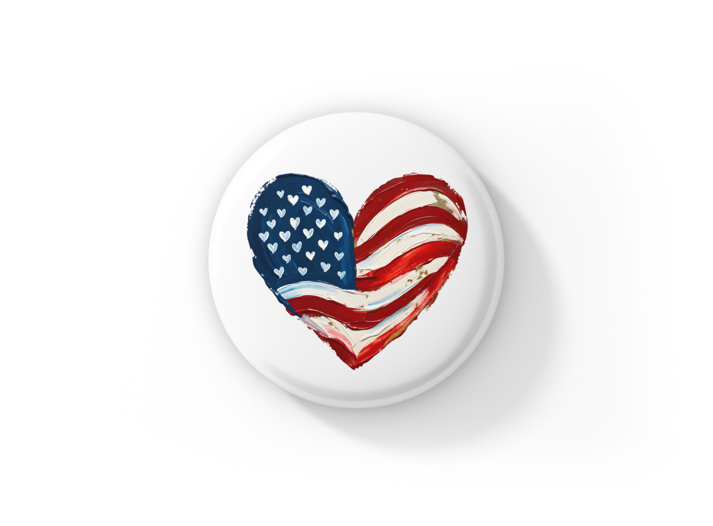 America Flag Heart Pin Back Button, Magnet