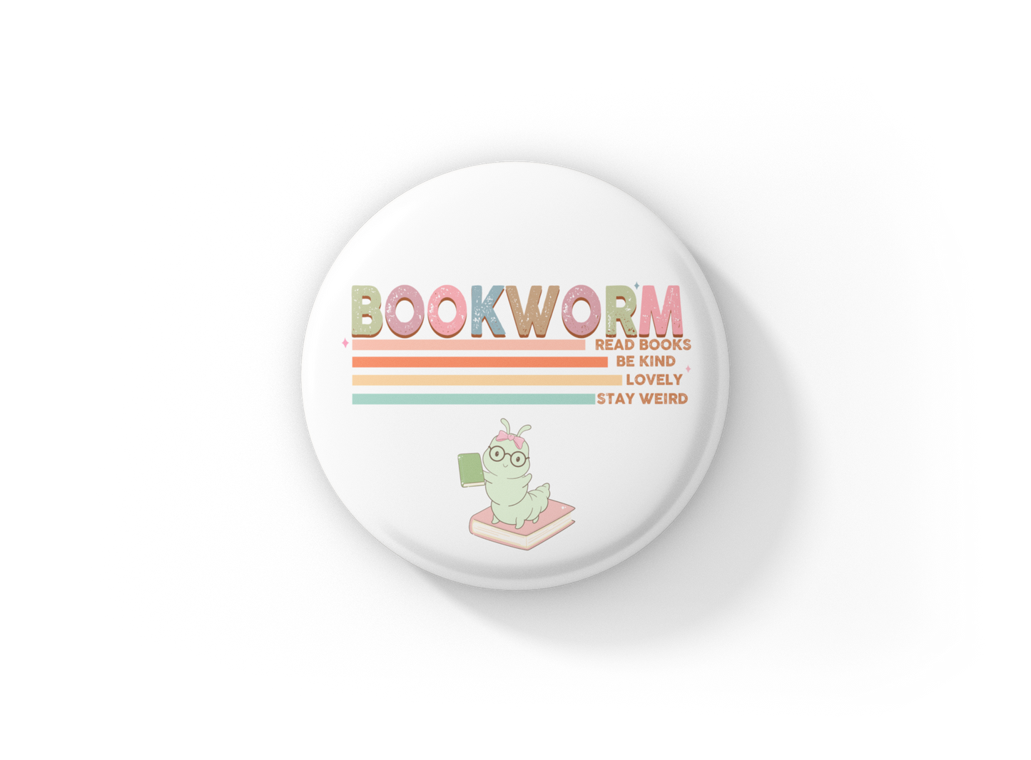 Bookworm Pin Back Button, Magnet