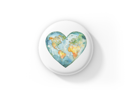 Earth Heart Pin Back Button, Magnet
