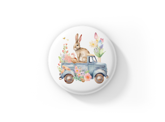 Easter Bunny Truck Pin Back Button