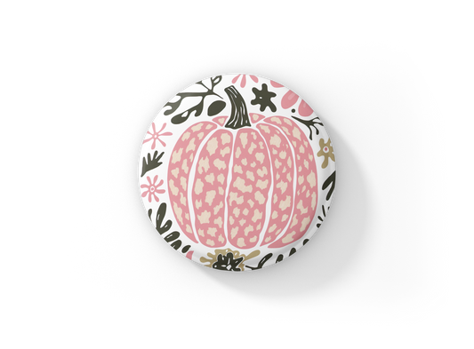 Pink Pumpkin Pin Back Button, Magnet