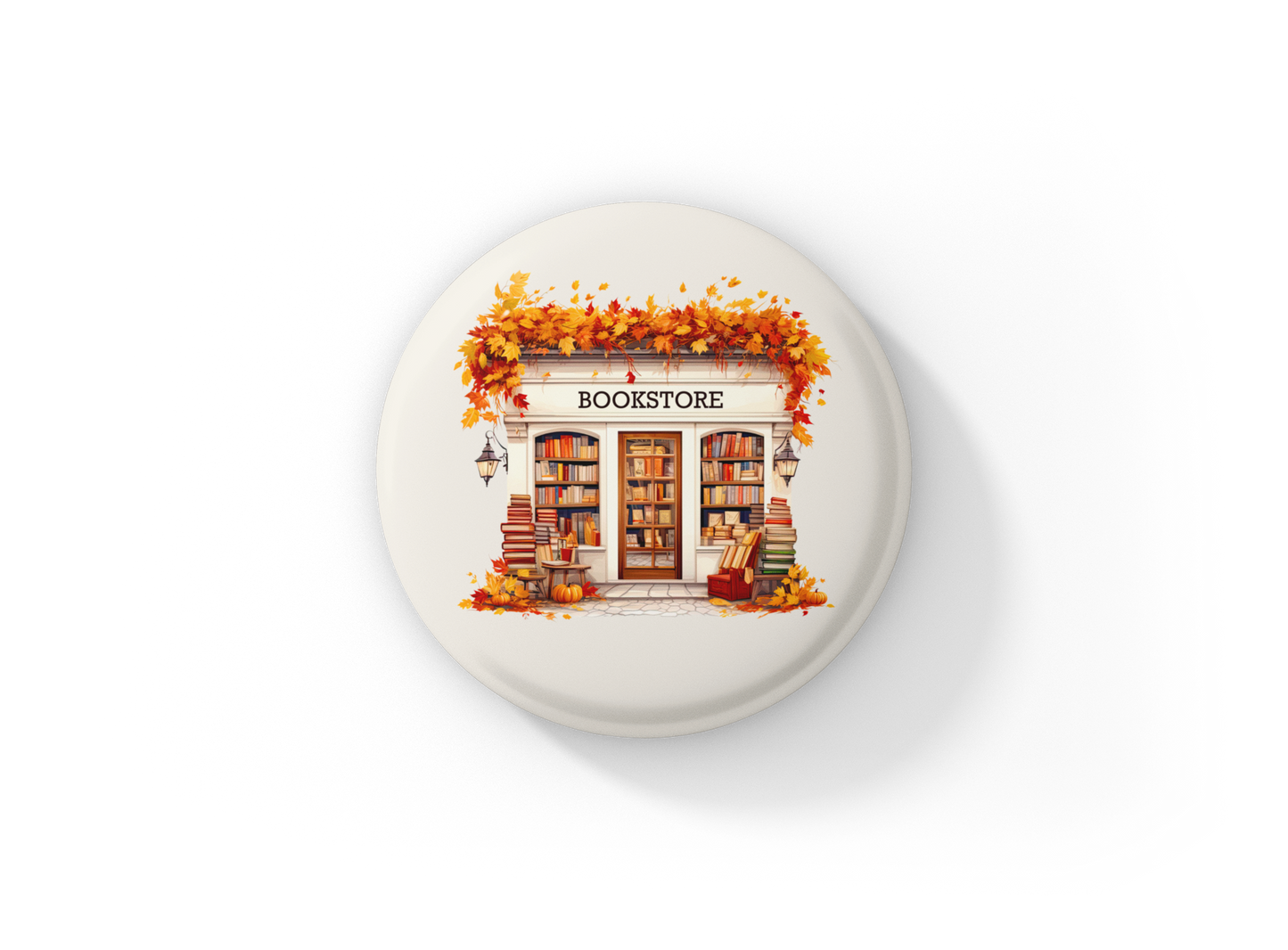 Fall Bookstore Pin Back Button, Magnet