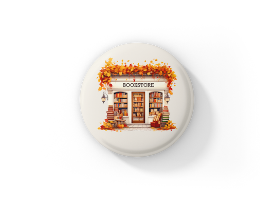 Fall Bookstore Pin Back Button, Magnet