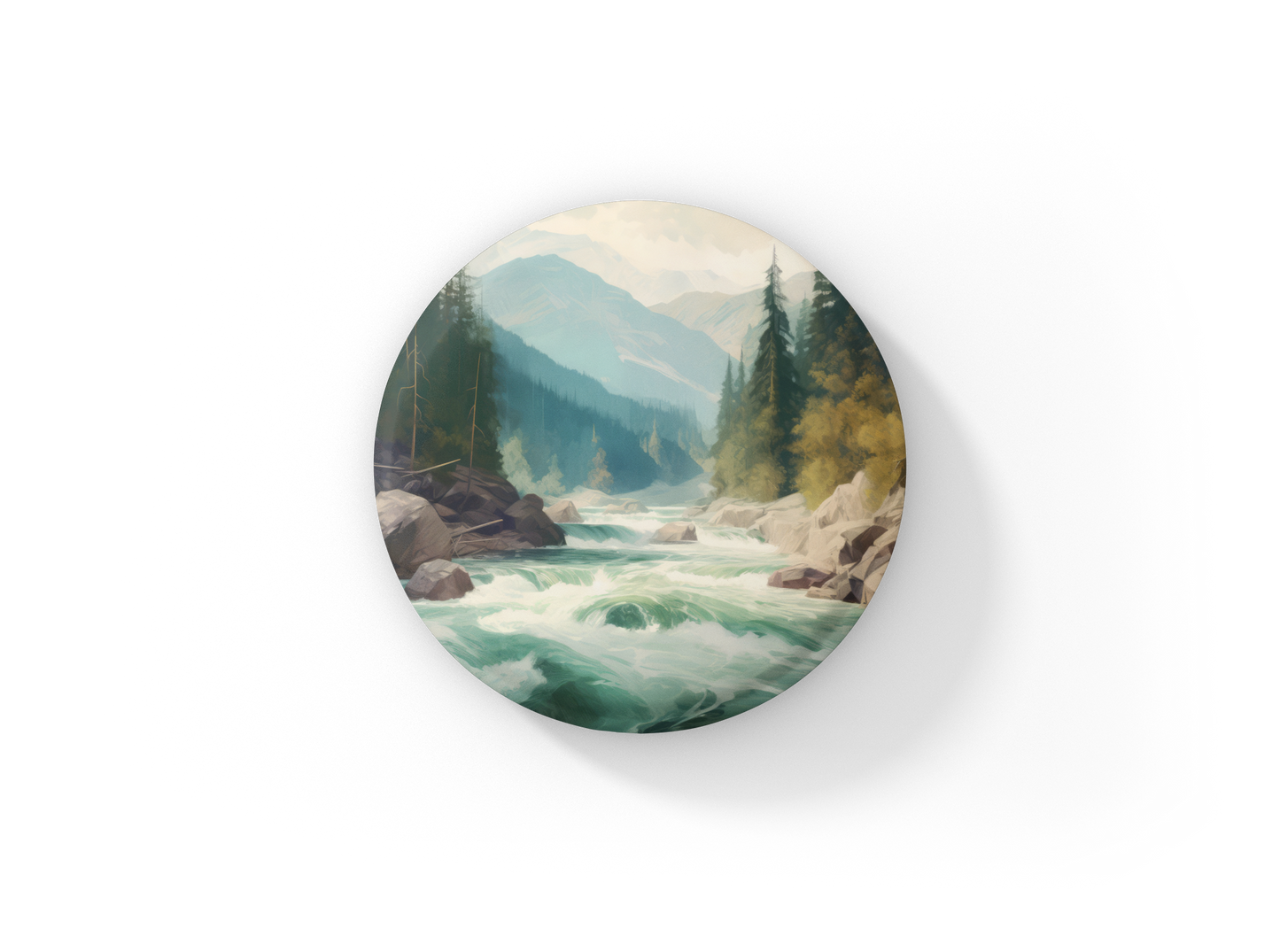 Rushing Water River 6 Pin Back Button, Magnet, Keychain