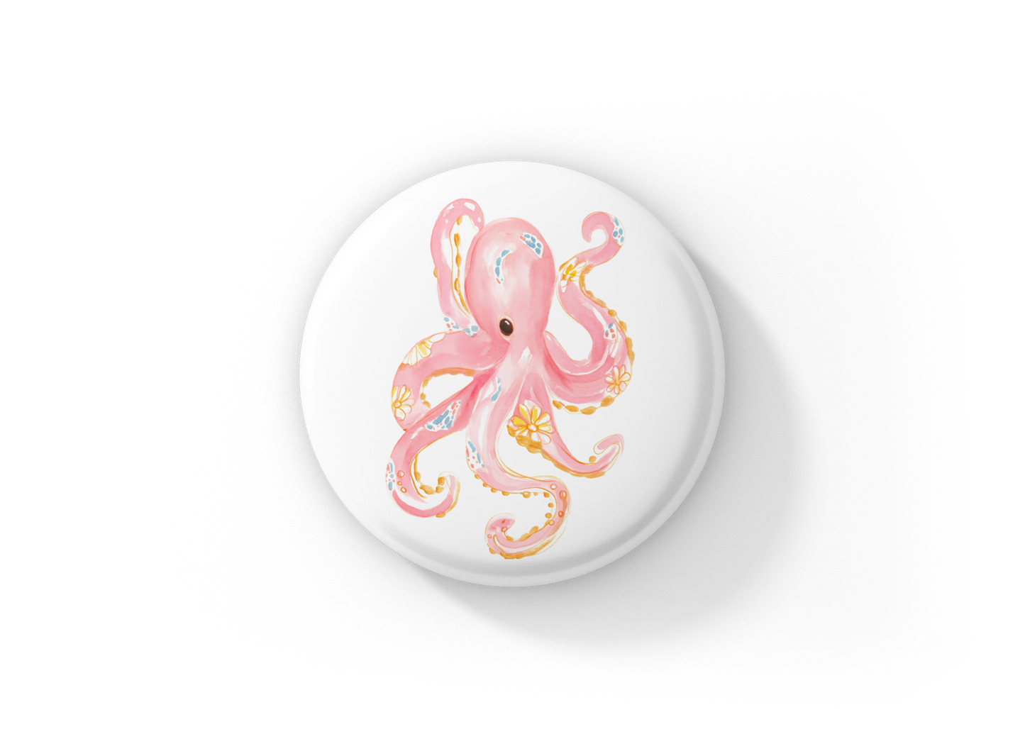 Pink Floral Octopus 2 Pin Back Button, Magnet