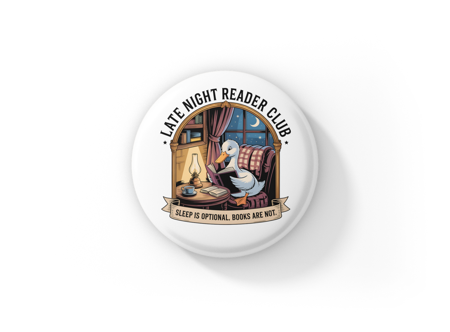 Late Night Reader Club Pin Back Button, Magnet