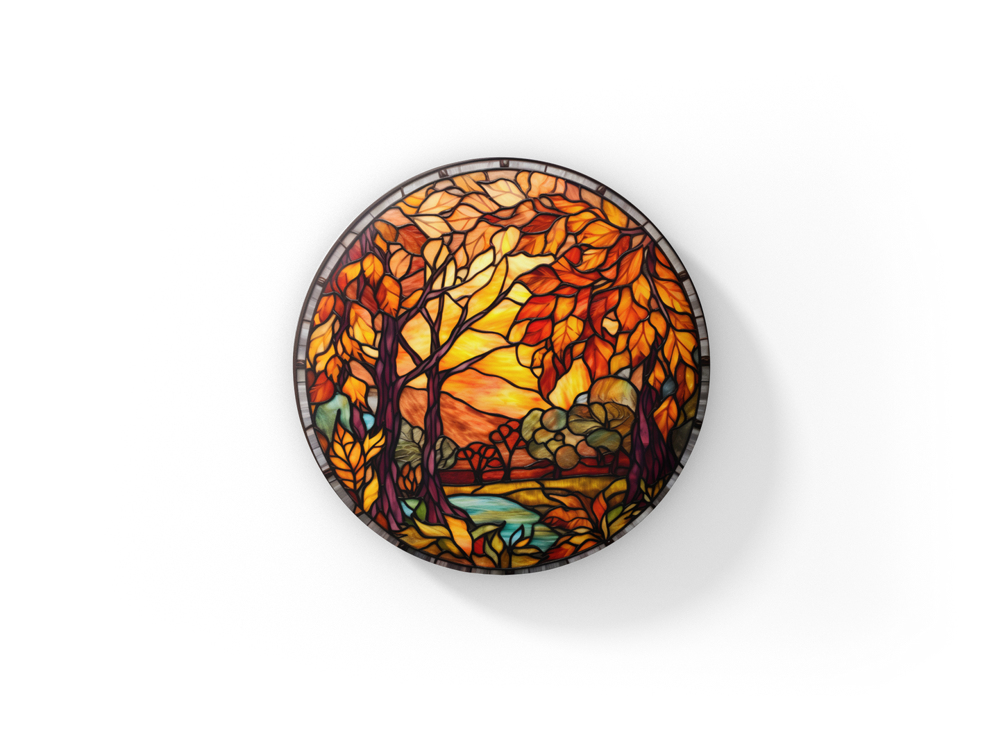 Stained Glass Fall Pin Back Button, Magnet, Keychain