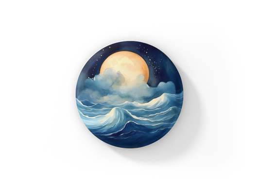 Ocean Moon Pin Back Button, Magnet, Keychain