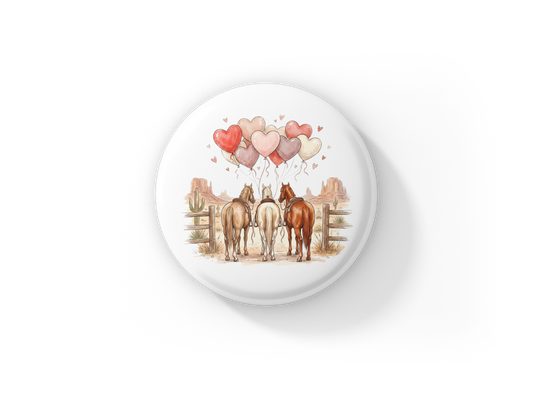 Valentine Horses Pin Back Button, Magnet