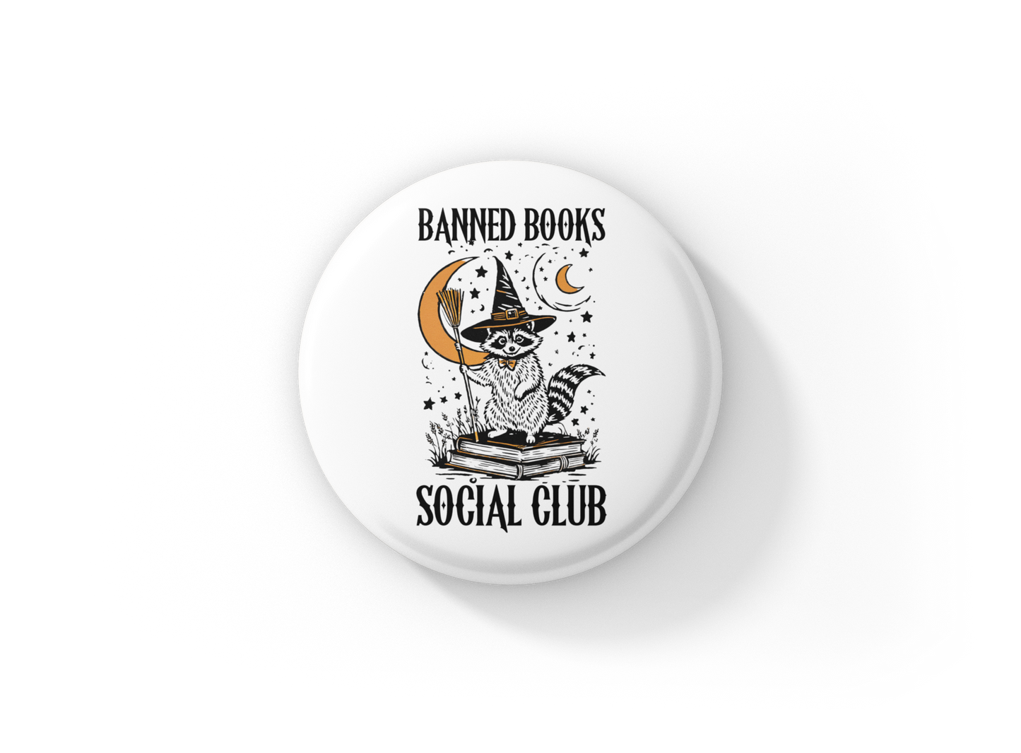 Banned Books Social Club Raccoon Pin Back Button, Magnet