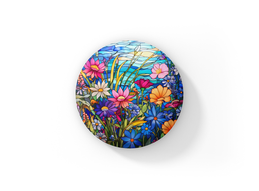 Stained Glass Flower Pin Back Button