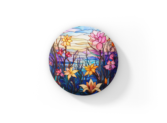 Stained Glass Flower Pin Back Button