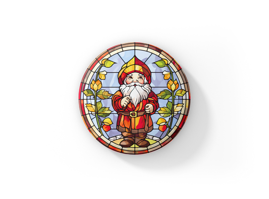 Stained Glass Gnome Pin Back Button