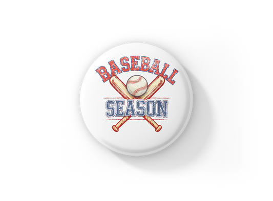 Baseball Season Pin Back Button, Magnet